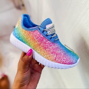 Rainbow Shimmer Little Girls Sneakers